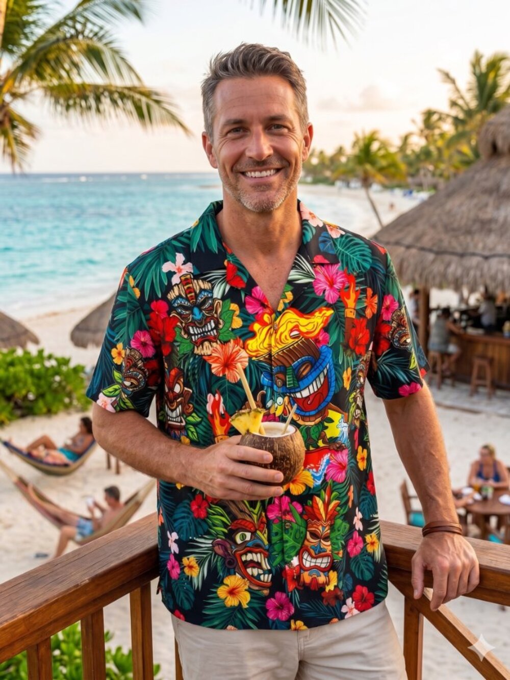 Hardaddy Mens Tiki Polynesian Pop Luau Island Party Hawaiian Shirt Size 2XL New